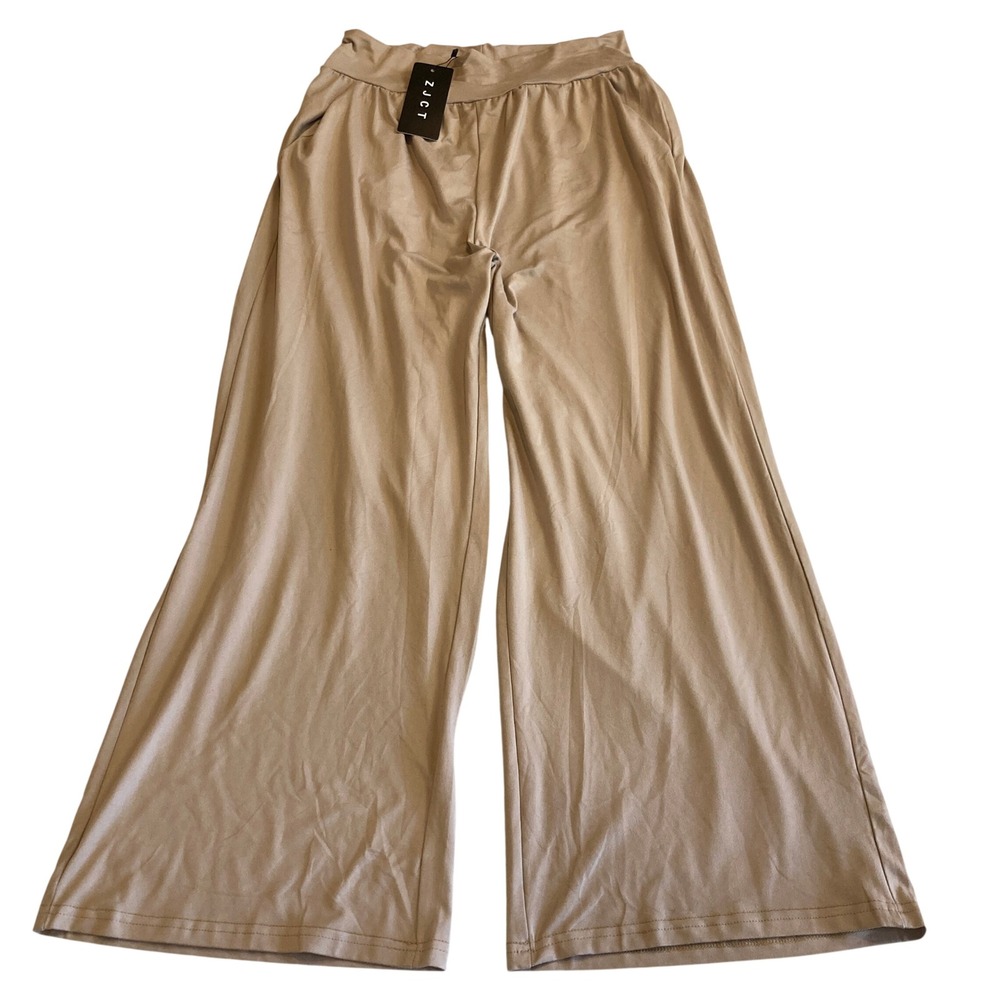 NEW ZJCT Pants Women XL Tan Wide Leg BOHO Flowing Lounge Stretch High Waist NWT